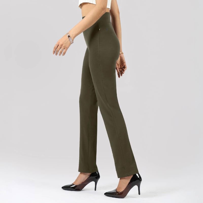 BlissClub Women AM PM Cotton Straight Pants - Regular | Wide Waistband | High Rise | Drawstring | 2 Pockets
