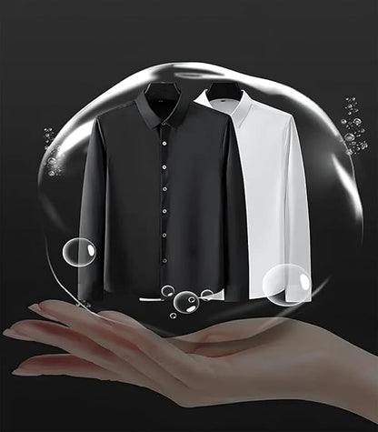 Funky Rich MenS Poly Satin Silk Solid Pattern Regular Fit Shirt With Long Sleeve Collared Neck Standard Length And Classic Styl