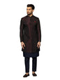 Kisah MenS Maroon And Navy Blue Indo-Western Kurta Sherwani Trousers Set Cotton Full Sleaves, Knee Length, Straight, Regular Fi