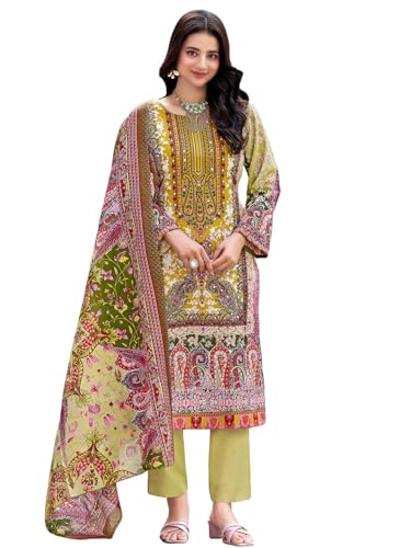 Varanga Women Ethnic Floral Mirror Embroidered Pakistani Kurta With Trouser & Dupatta