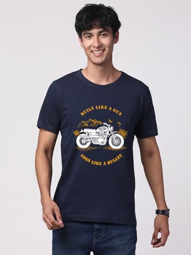 ADRO Men's Royal Bike Design Printed 100% Cotton T-Shirt - Regular Fit, Printed T-Shirts for Men (RN24-RYL-NB_Navy)
