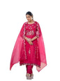 Varanga Women Fuchsia Pink Embroidered Scallop Detail Kurta Paired With Bottom And Dupatta