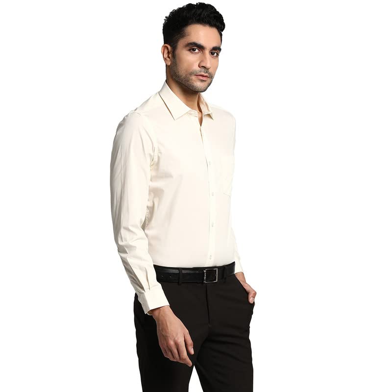 Turtle Men Cotton Cream Slim Fit Solid Formal Shirts