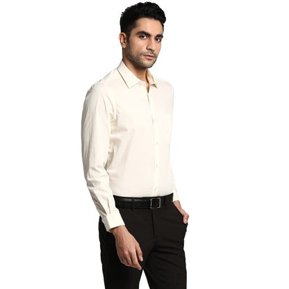 Turtle Men Cotton Cream Slim Fit Solid Formal Shirts