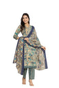 Varanga Women Blue V Neck Abstract Printed Kurta Paired With Bottom And Dupatta