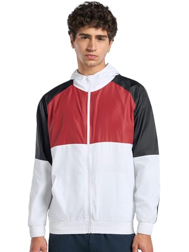 Bewakoof Air 1.0 MenS Color Block Regular Fit Full Sleeve Hooded Nylon Jacket_671277_White_M