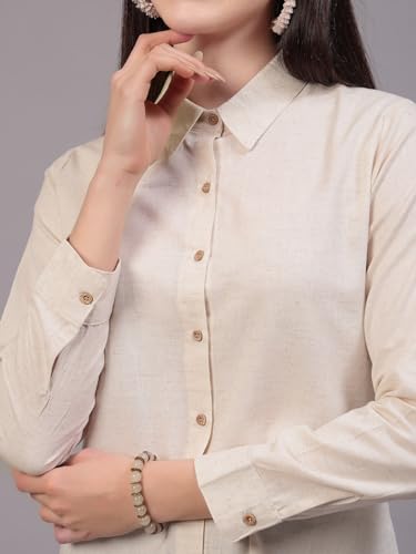 Style Quotient Women Solid Beige Cotton Regular Shirt