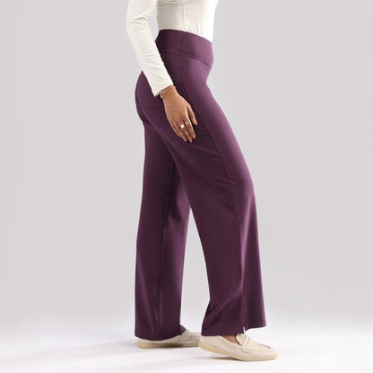 BlissClub AM:PM Cotton Wide Leg Pants - Lite, Cotton Pants, Wide Waistband, Slit at Hem, Side Pockets,Tall Above 55