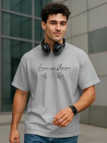 Nobero MenS Graphic Print Oversized Fit T-Shirt (1M-Twrt-C0869-X_Grey Melange/Blush