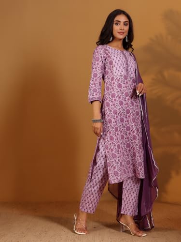 Varanga Ethnic Floral Printed Straight Kurta Paired with Tonal Printed Bottom and Dupatta