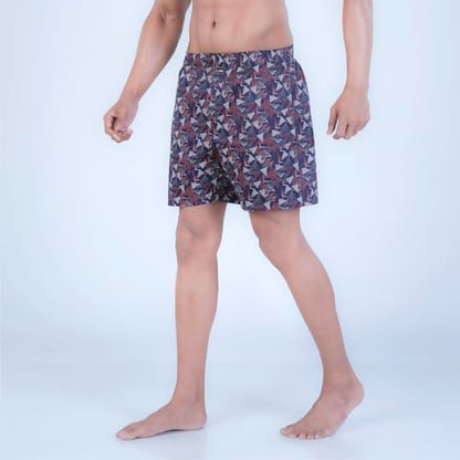 Rupa Colors PLAYSURE Collection Satin Boxers for Men, Abstract Printed, 100% Super Combed Cotton, Zip-Free, Ultrasoft Navy