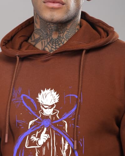 ADRO Printed Hoodie for Men, Cotton Sweatshirt, Large, Downtown Brown, Model H24-ANI-BR