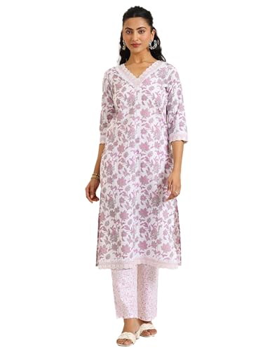 Libas Womens Printed Cotton Straight Kurta With Trousers