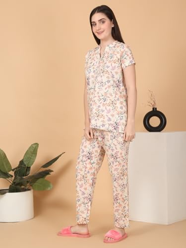 Sweet Dreams Women Printed Pyjama Set Cream