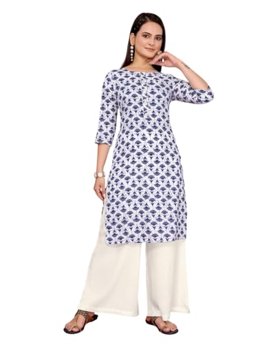 rangita Off White Rayon Straight Printed Knee Length Kurti | Kurta for Women