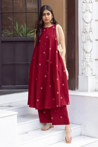 ANNI DESIGNER Ladies Rayon Blend Palazzo Kurta Set, Sleeveless, Comfortable, Red, Size XXL, Model DEEKSHA RED