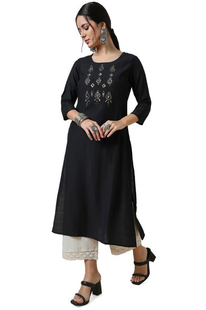 Soch Womens Black Viscose Blend Yoke Embroidered Kurta with Beads