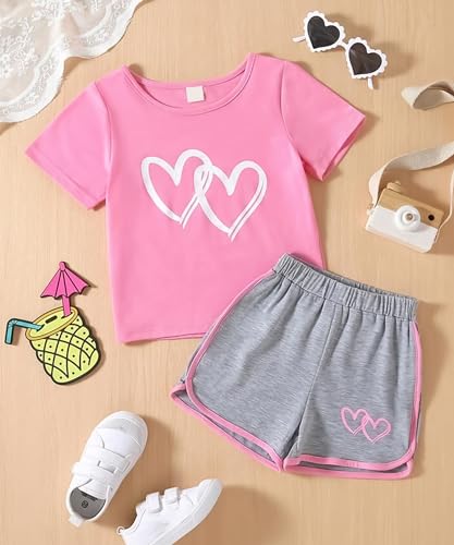 Kyda KidsGirls Cotton Printed Pink Tshirt And Shorts Set (Pack Of 1)