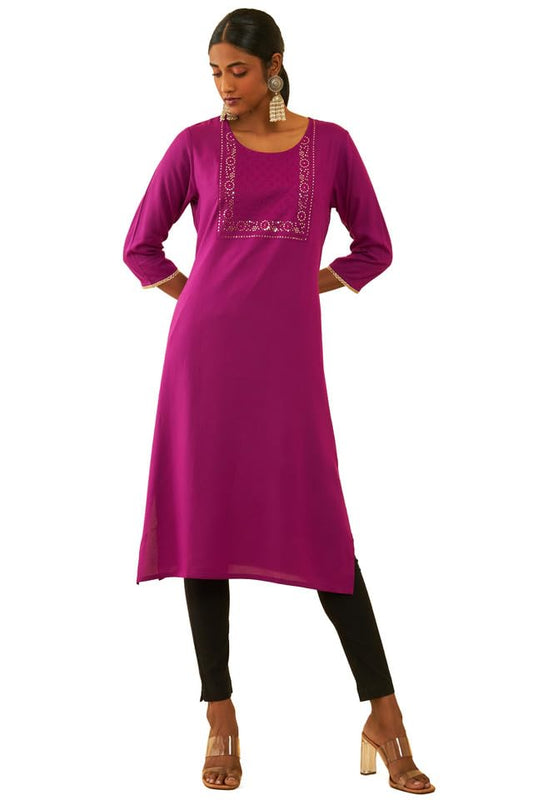 Soch Womens Rayon Yoke Design Straight Kurta with Sequins
