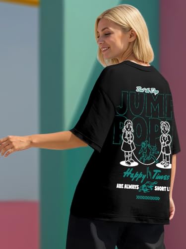Bewakoof Official Squid Game Merchandise Womens Graphic Print Oversized Fit Half Sleeve Round Neck Cotton T-Shirt_683812_Black_