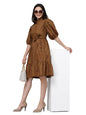 Style Quotient Women Solid Brown Polycotton Smart Casual Dress