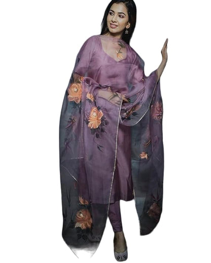 Patlani WomenS Full Stitched Solid Salwar Suits With Floral Printed Dupatta.