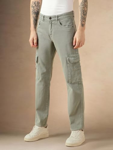 Dennis Lingo Mens Green Cotton Relaxed Fit Mid-Rise Casual Jeans DLMJNMJJ24008_SG