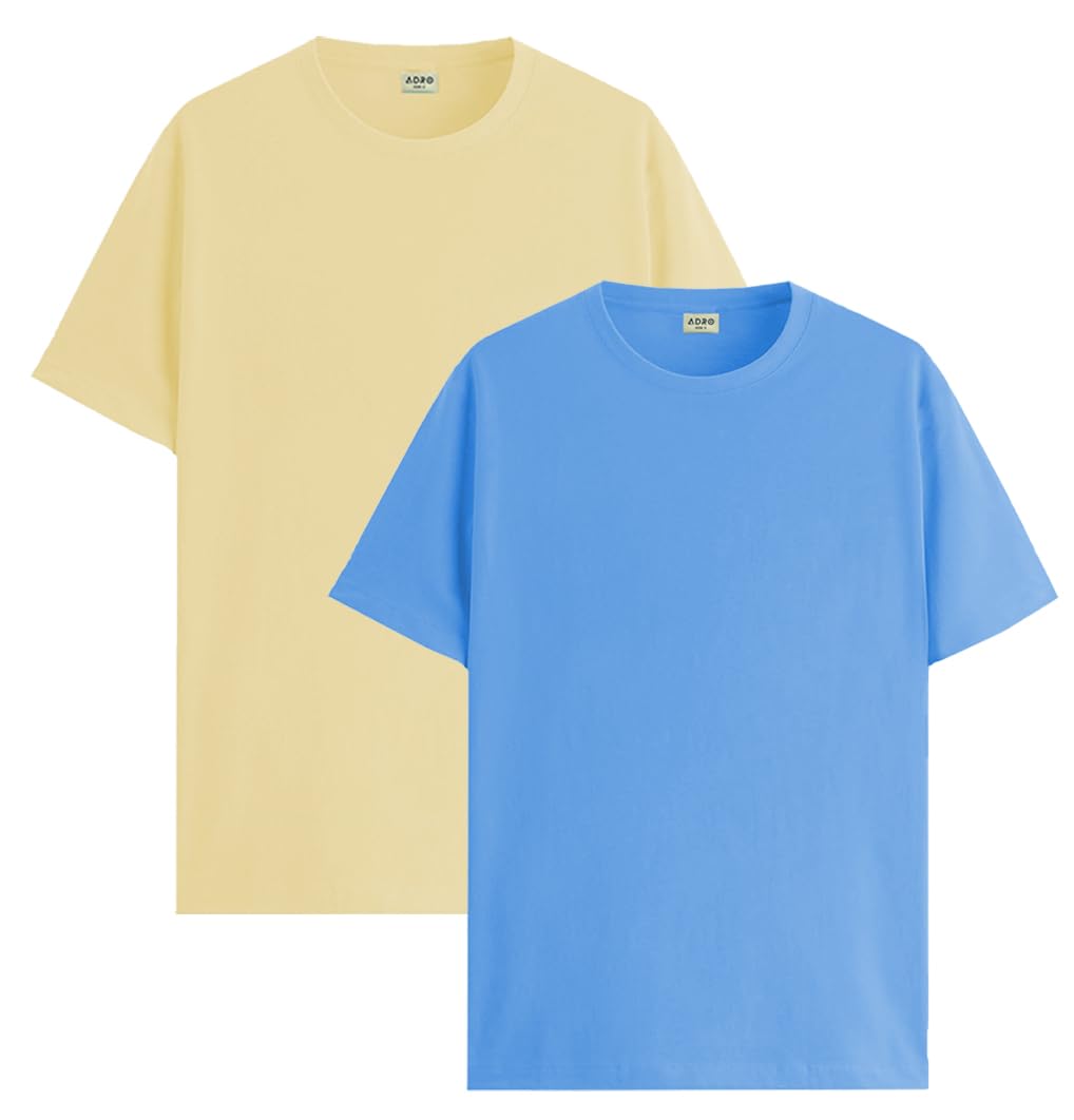ADRO Mens T Shirts | Solid Tshirts for Men | Pure Cotton Lycra Fabric | 4 Way Stretch Smart tech Tshirt | Pack of 2 Round Neck T
