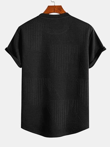 Greciilooks T Shirt For Men Cotton | Textured Oversized Fit Man T-Shirt | Round Neck Half Sleeve Men T-ShirtS Black