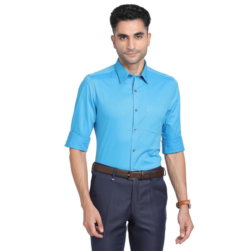 Turtle Men 100% Cotton Blue Dobby Slim Fit Full Sleeve Formal Shirt