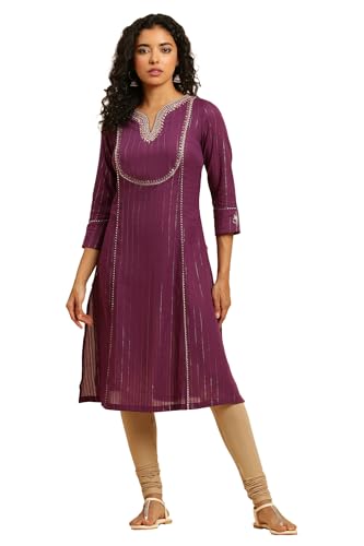W for Woman Purple Embroidered Heavy Festive Kurta