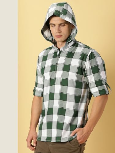 Thomas Scott 100% Cotton Checkred Hodiee Half Placket Shirts for Mens
