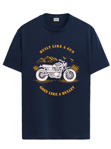 ADRO Men's Royal Bike Design Printed 100% Cotton T-Shirt - Regular Fit, Printed T-Shirts for Men (RN24-RYL-NB_Navy_XL)