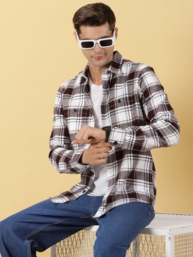 Thomas Scott Mens Slim Fit Full Sleeves Tartan Checked Casual Shirt (Maroon)