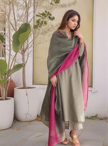 GoSriKi Women's Viscose Rayon Pants & Dupatta, XXL, Gray, Model MOGUL GREY-GS