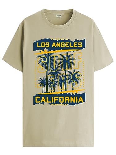 ADRO LA Surfers California Printed T-Shirt for Men - 100% Cotton, Regular Fit, Soft Breathable Fabric. (RN23-M-SRF-BE_Beige_XL)