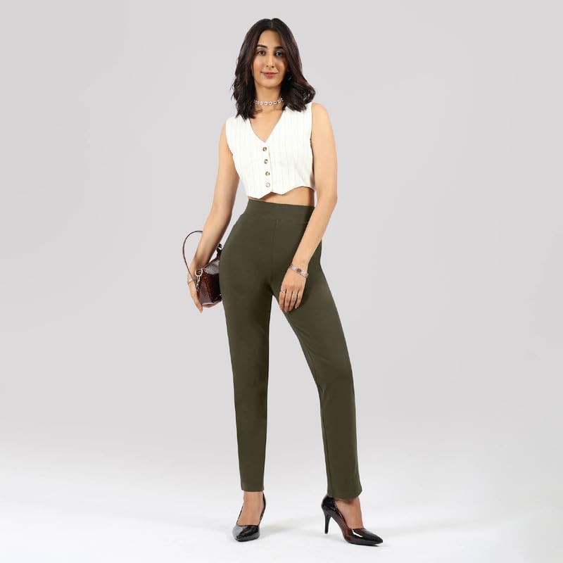 BlissClub Women AM PM Cotton Straight Pants - Regular | Wide Waistband | High Rise | Drawstring | 2 Pockets
