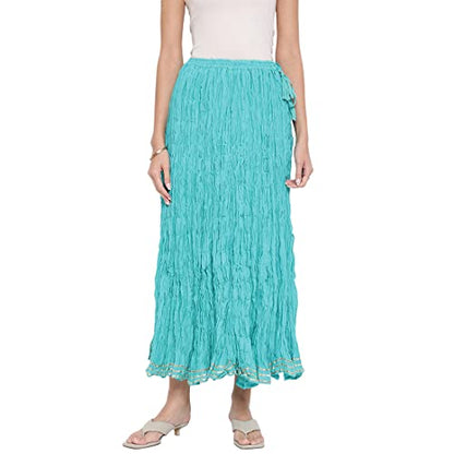 Fabindia Aqua Cotton Mull Drawstring Long Skirt