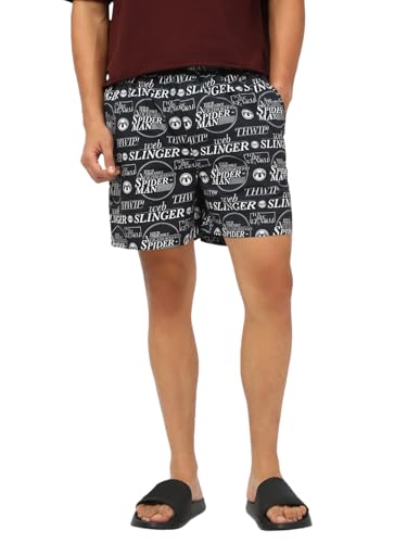 Bewakoof Official Marvel Merchandise Spider-Man Mens All Over Printed Regular Fit Cotton Poplin Boxer_677802_Black_XL