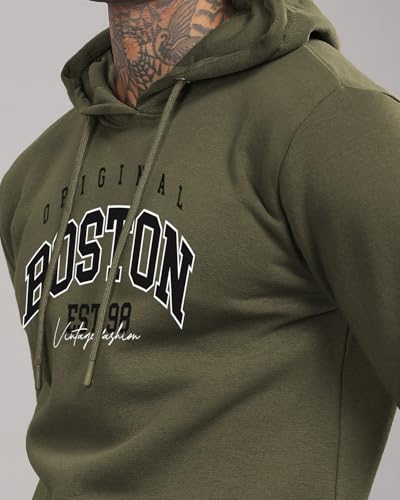 ADRO Men's Printed Hoodie - Cotton, Green Olive, Size 34, Model H24-BOST-OL