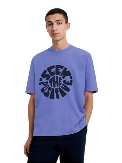 Nobero MenS Solid Oversized Fit T-Shirt (1M-Twrt-C0738_Periwinkle Blue