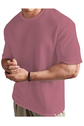 Shodox Mens Dotted Solid Unique Design Oversized Tshirt For Men - Round Neck Loose Fit Drop Shoulder Mens T-Shirt(Pack Of 1)