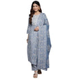 Varanga Women Blue Abstract Printed Embroidered Kurta Paired With Bottom And Dupatta