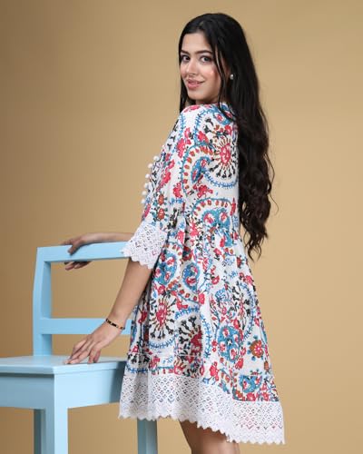 Noble Monk Women Flared Dress | 3/4 Sleeve | Crepe Fit | Midi Dress | One Piece Dress For Women