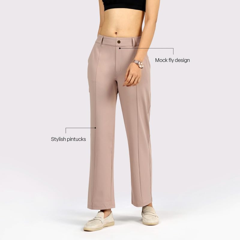 BlissClub Ultimate Straight Tailored Trosuers | CloudSoftTM | Gold Button | Belt Loops | Stylish Pintucks | Mock Fly | 2 Pockets