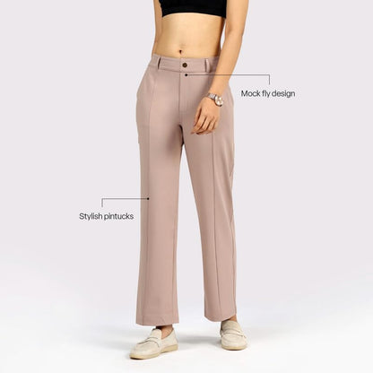BlissClub Ultimate Straight Tailored Trosuers | CloudSoftTM | Gold Button | Belt Loops | Stylish Pintucks | Mock Fly | 2 Pockets