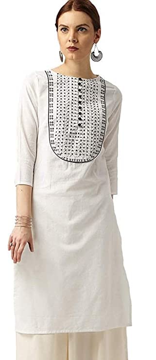 LookMark Women's Cotton Blend Embroidered Kurti, Regular Kurta (K1109-M)