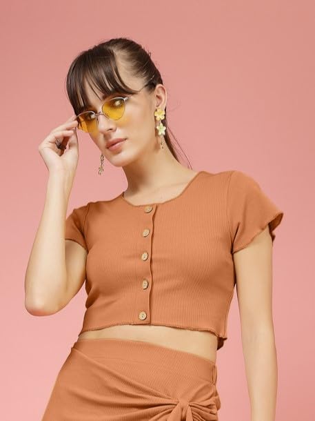OOMPH! Stretchable Ribbed Top, Orange, mt978