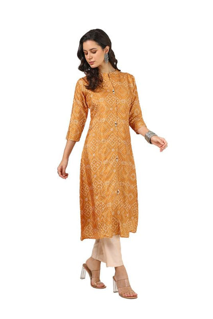 Soch Womens Mustard Art Silk Bandhani Print Kurta With Beads
