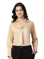 Style Quotient Women Beige Solid Satin Top